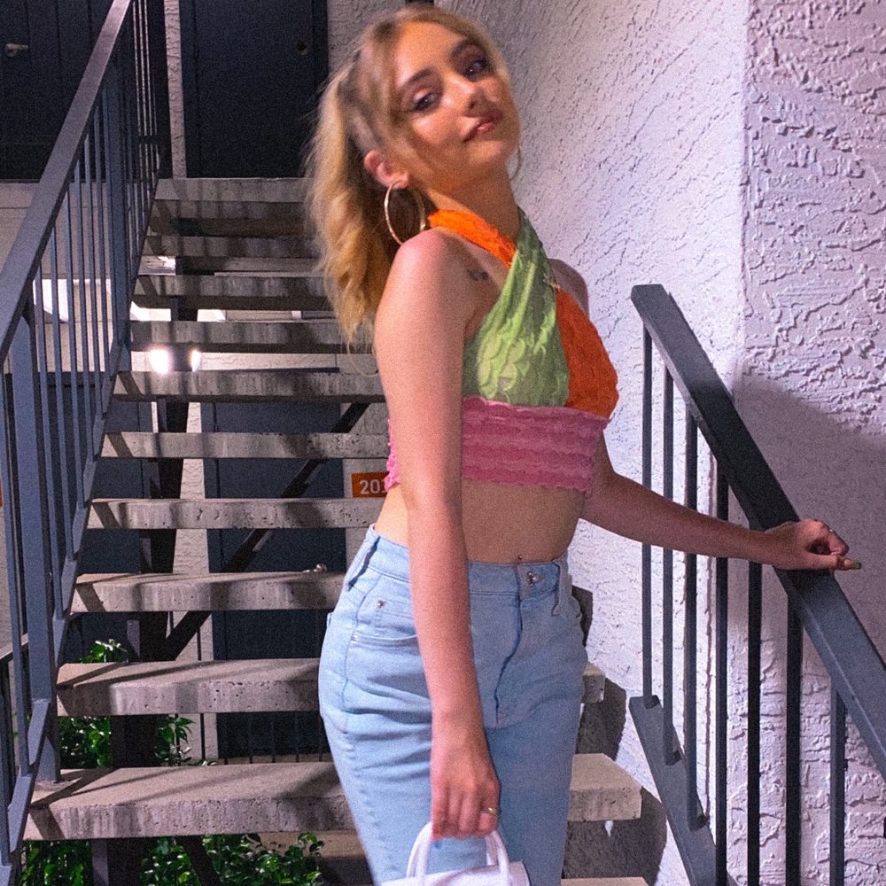Multi-Colored Cross Neck Open Back Crop Top